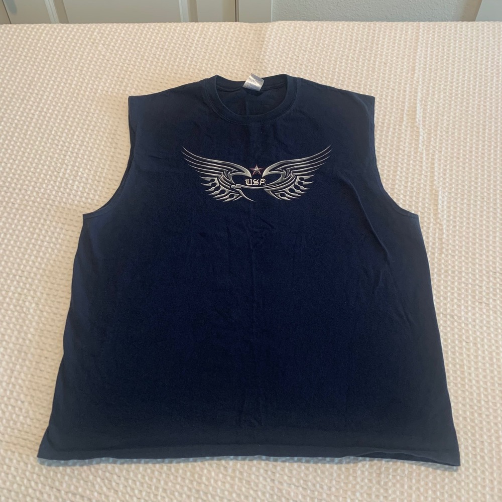 Gildan Ultra Cotton Mens XL Navy Blue USA Wings Graphic Muscle Tank Top Tee